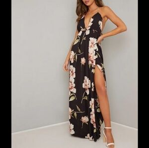 Pretty  sexy party/cocktail wedding backless high slit dress S M